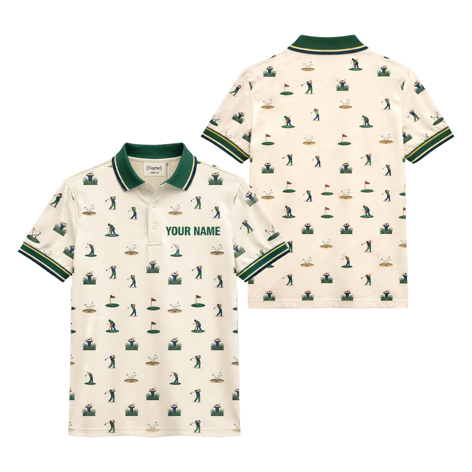 Vintage Golfer Pattern Custom Name Polo Cream Green GIA26042007_1.jpg