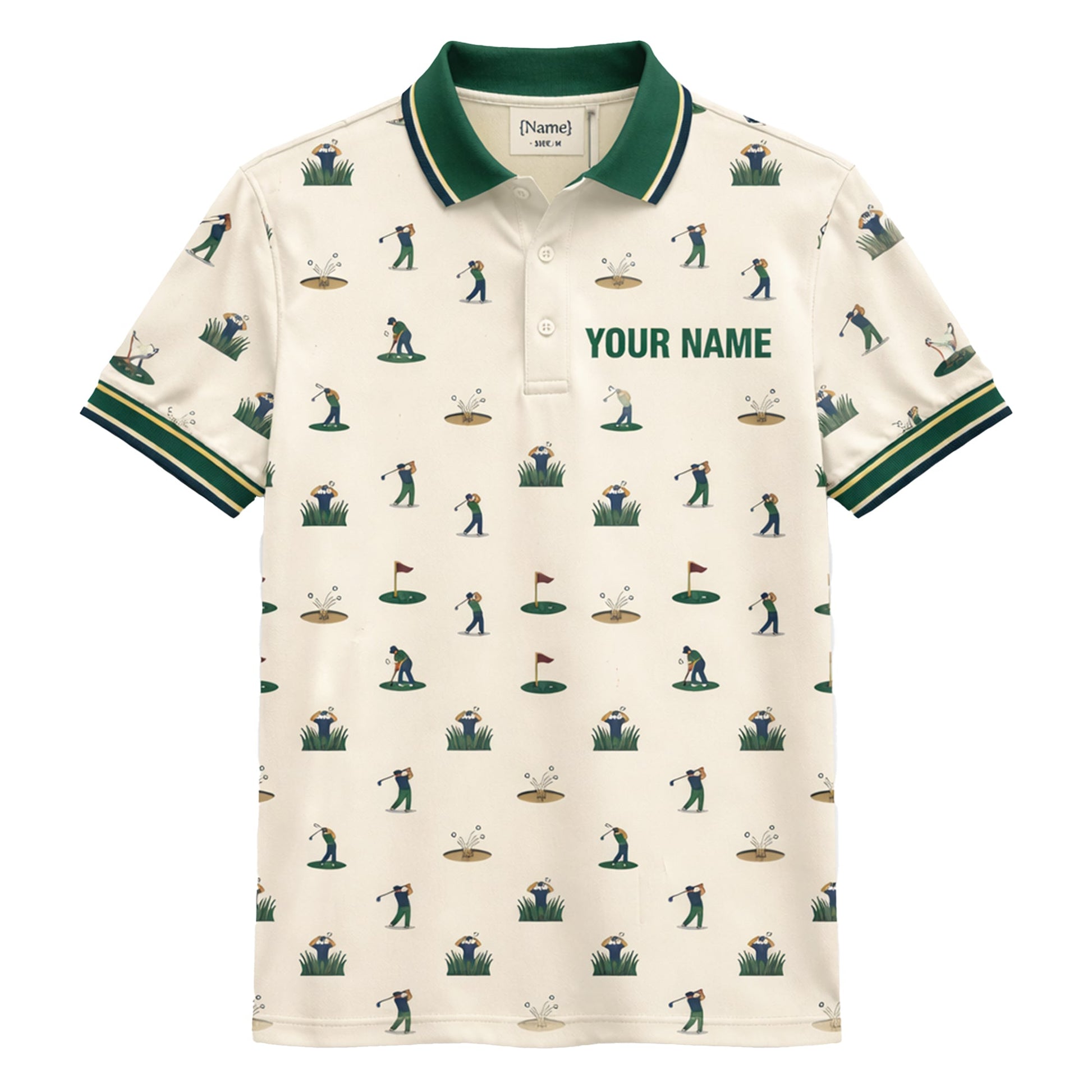 Vintage Golfer Pattern Custom Name Polo Cream Green GIA26042007_2.jpg