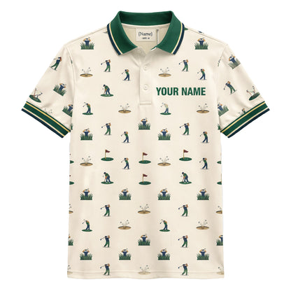Vintage Golfer Pattern Custom Name Polo Cream Green GIA26042007_2.jpg