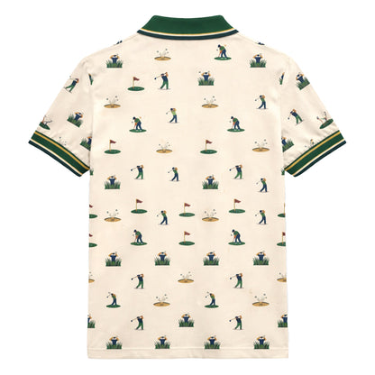 Vintage Golfer Pattern Custom Name Polo Cream Green GIA26042007_3.jpg