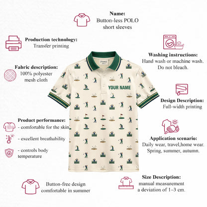 Vintage Golfer Pattern Custom Name Polo Cream Green GIA26042007_4.jpg