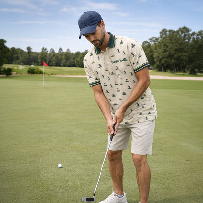 Vintage Golfer Pattern Custom Name Polo Cream Green GIA26042007_5.jpg