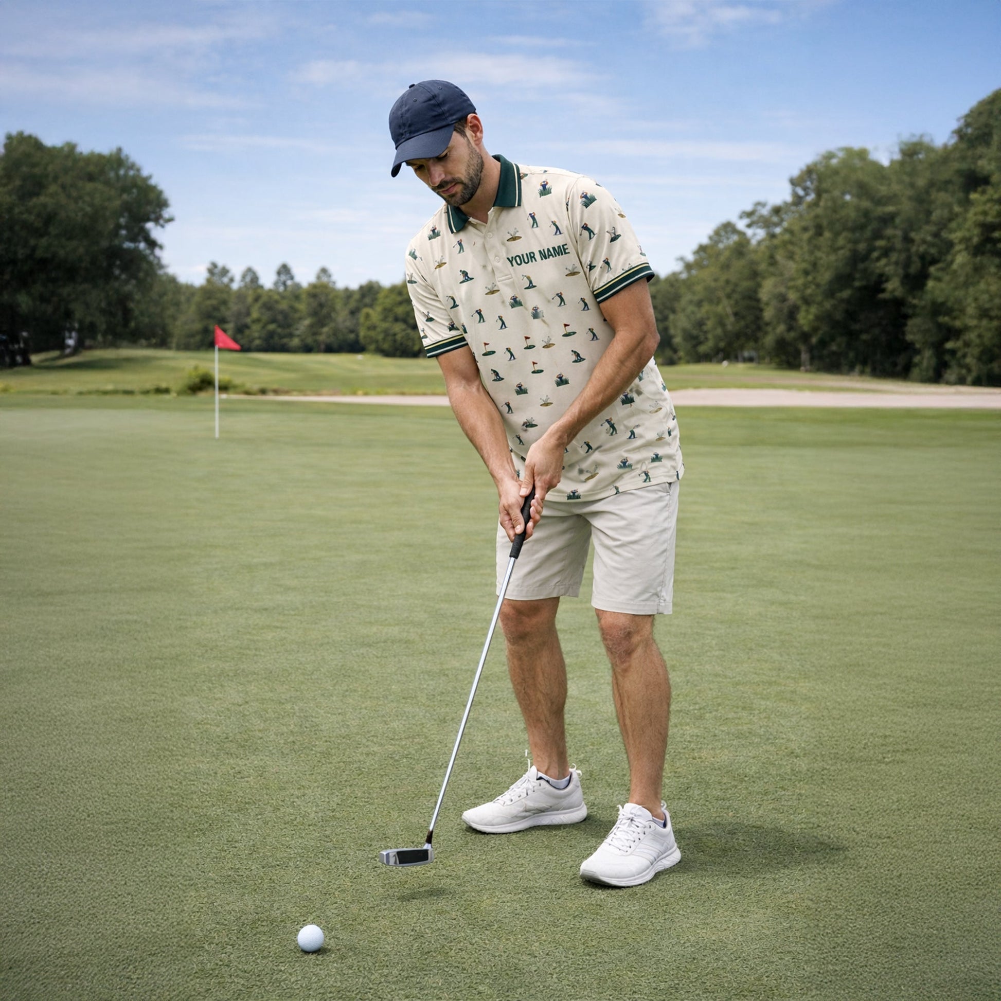 Vintage Golfer Pattern Custom Name Polo Cream Green GIA26042007_6.jpg