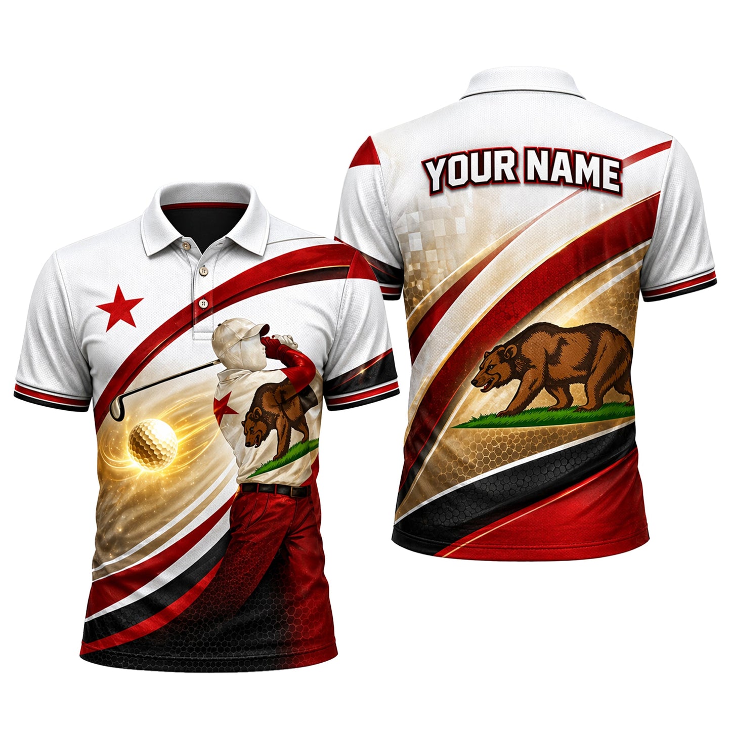 California Bear Golfer Custom Name Polo White Red Gold GIA26042105_1.jpg
