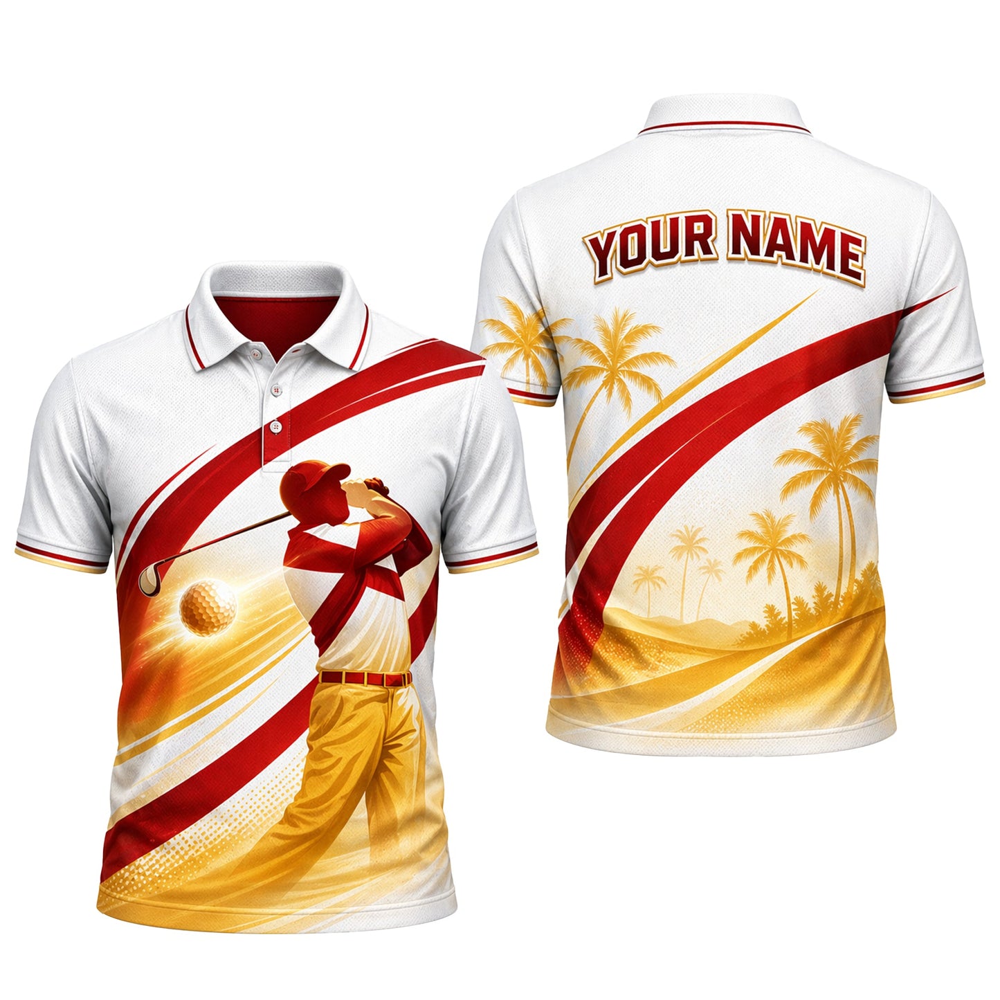 Custom Name Florida Golfer Tropical Palm Polo White Red GIA26042106_1.jpg