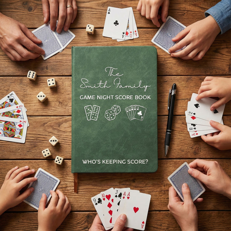 Game Night Score Book For Family, Couples, Grandparents, Board Game Lover - Personalized Leather Journal
