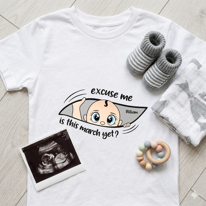 Excuse Me Is It Time Yet Pregnancy Announcement Expecting Mom Maternity - Personalized T Shirt