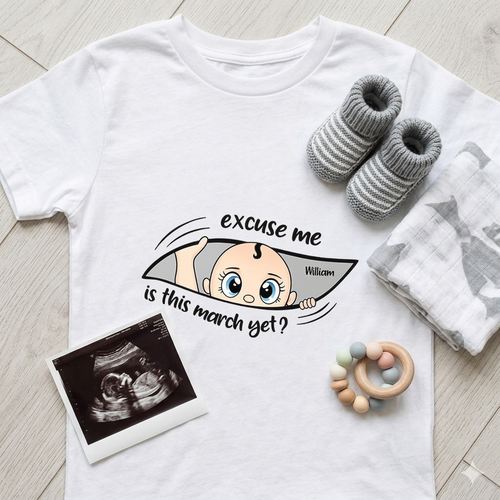 Excuse Me Is It Time Yet Pregnancy Announcement Expecting Mom Maternity - Personalized T Shirt