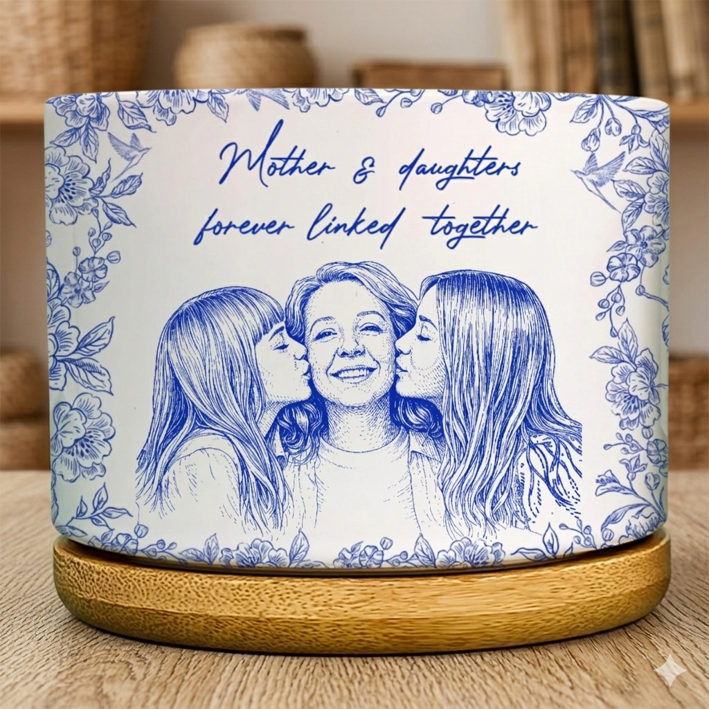 Custom Photo Pencil Sketch A True FriendshipTHe Love Between Mother & Daughters - Personalized Ceramic Plant Pot