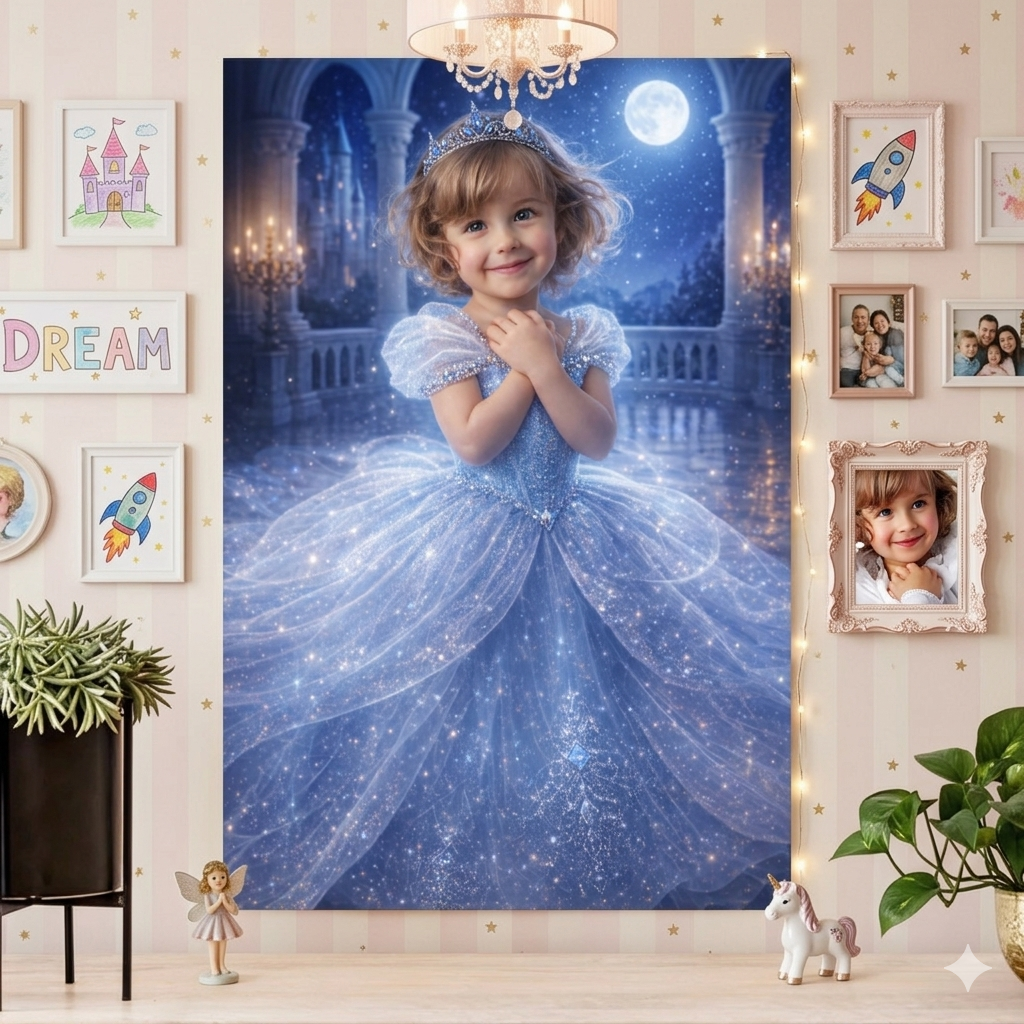 Personalized Princess Portrait Custom Fairy Tale Girl Poster Canvas