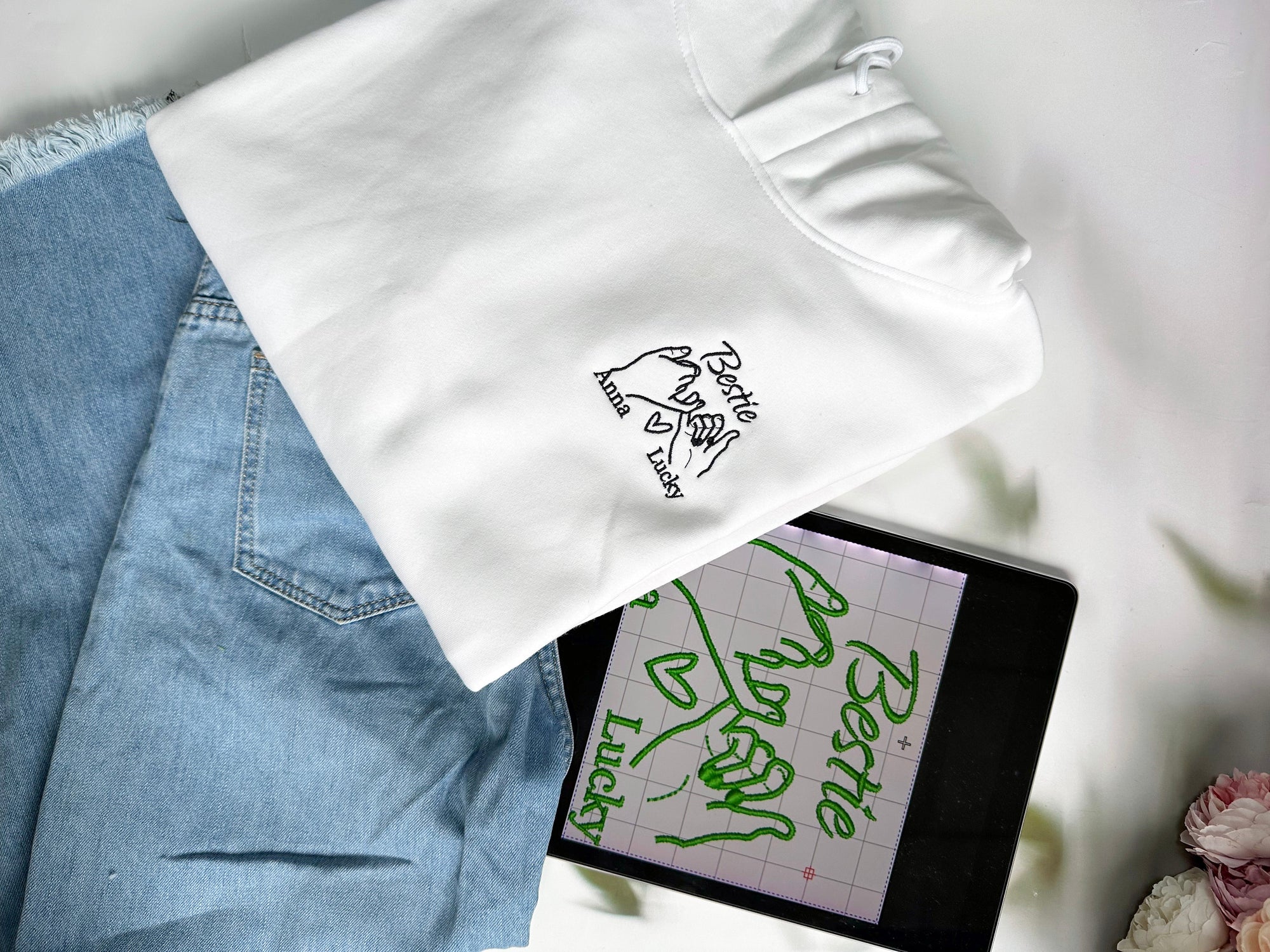 Besties Promise Hand - Personalized Embroidered Apparel - Gift For Friends, Bestie, Birthday IMG_6478.jpg?v=1743397404