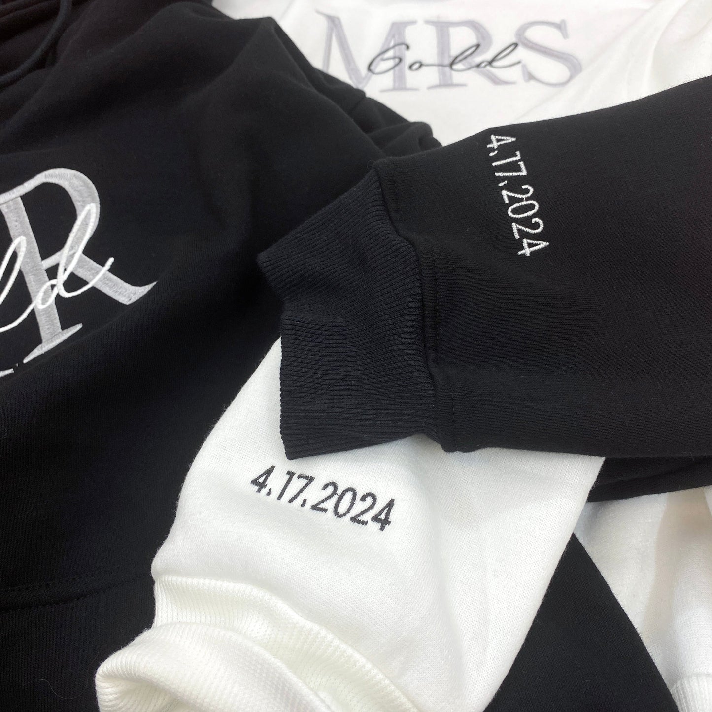 Mrs And Mr Embroidered Sweatshirt, Date On Sleeve IMG_E3471.1.jpg