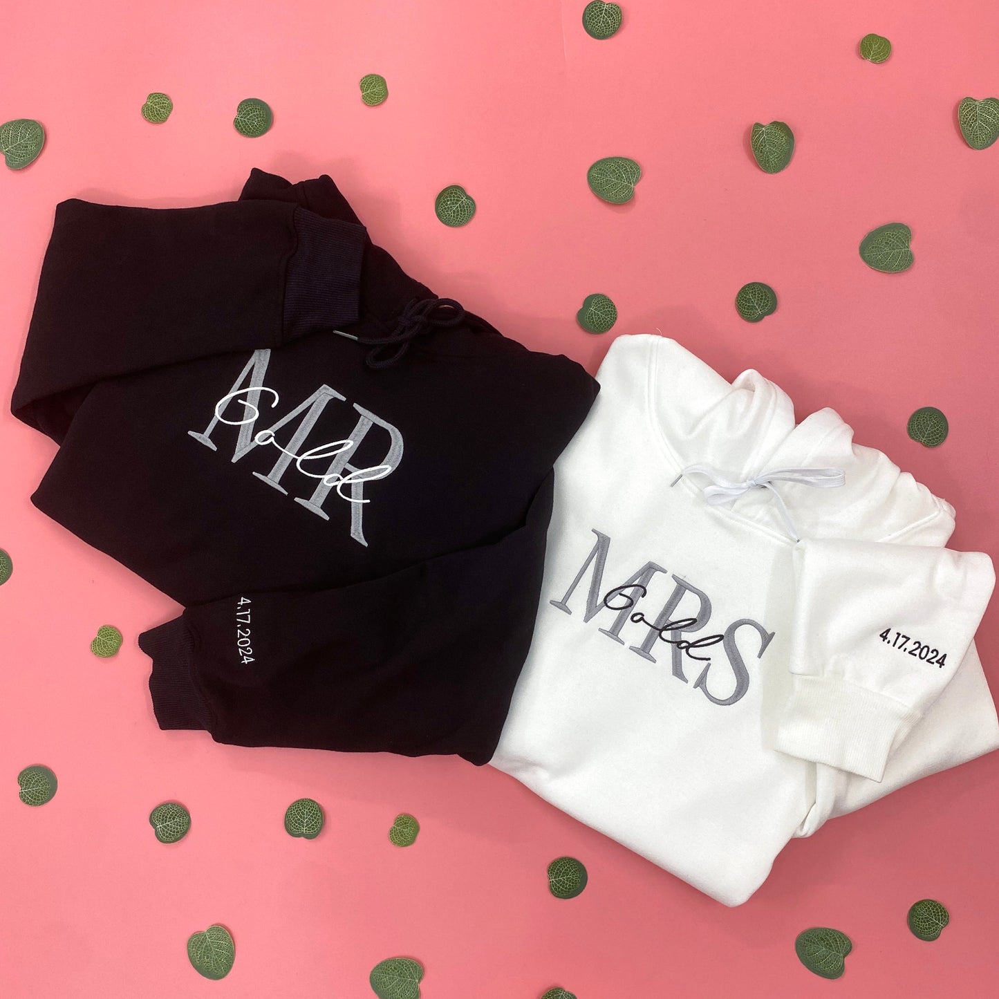 Mrs And Mr Embroidered Sweatshirt, Date On Sleeve IMG_E3475.1.jpg