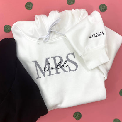 Mrs And Mr Embroidered Sweatshirt, Date On Sleeve IMG_E3478.1.jpg