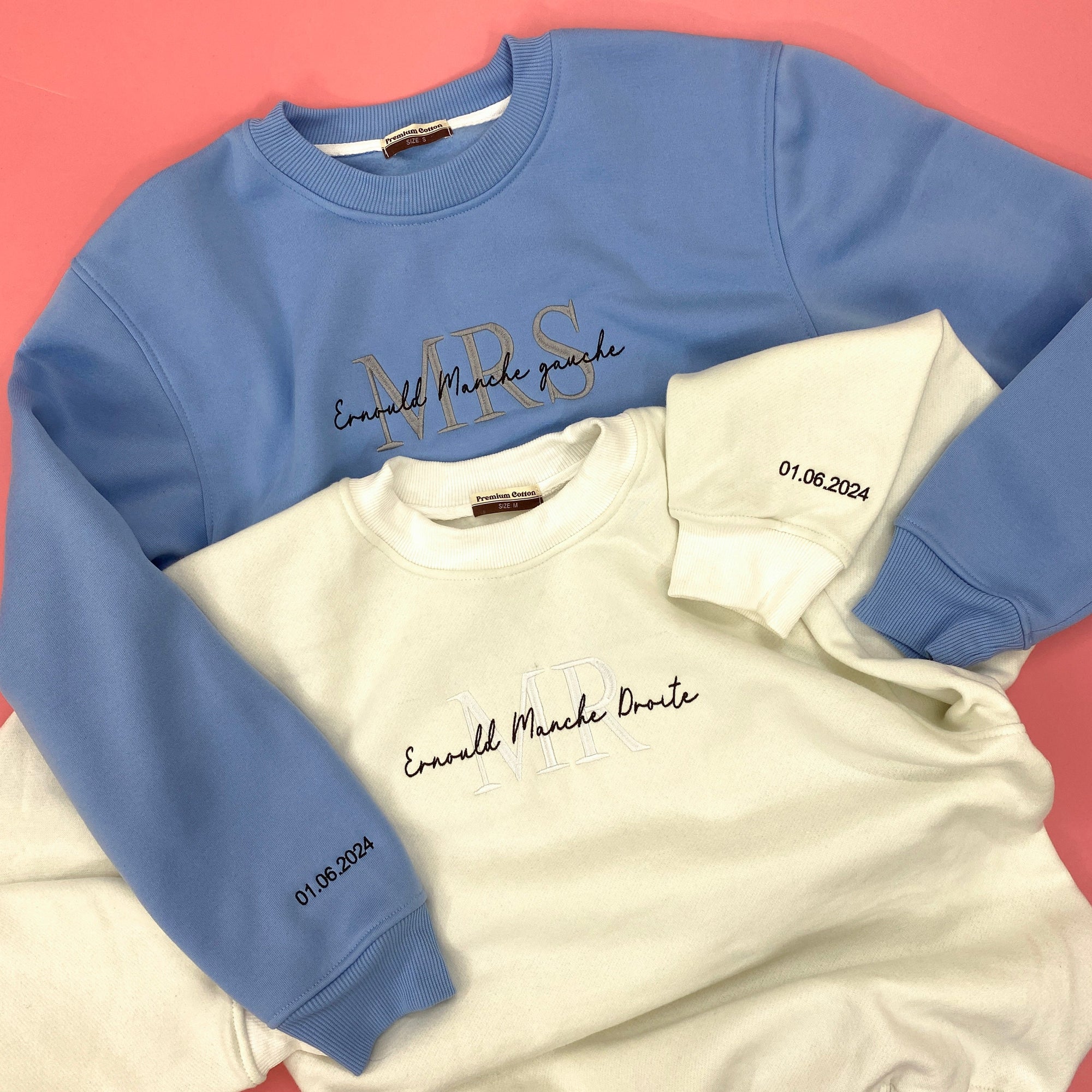 Mrs And Mr Embroidered Sweatshirt, Date On Sleeve IMG_E3593.1.jpg