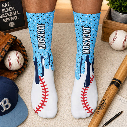 Icecream Drip For Baseball, Softball, Soccer, Football, Basketball, Hockey Lover - Personalized Socks