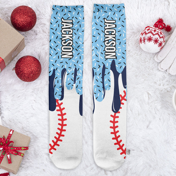 Icecream Drip For Baseball, Softball, Soccer, Football, Basketball, Hockey Lover - Personalized Socks