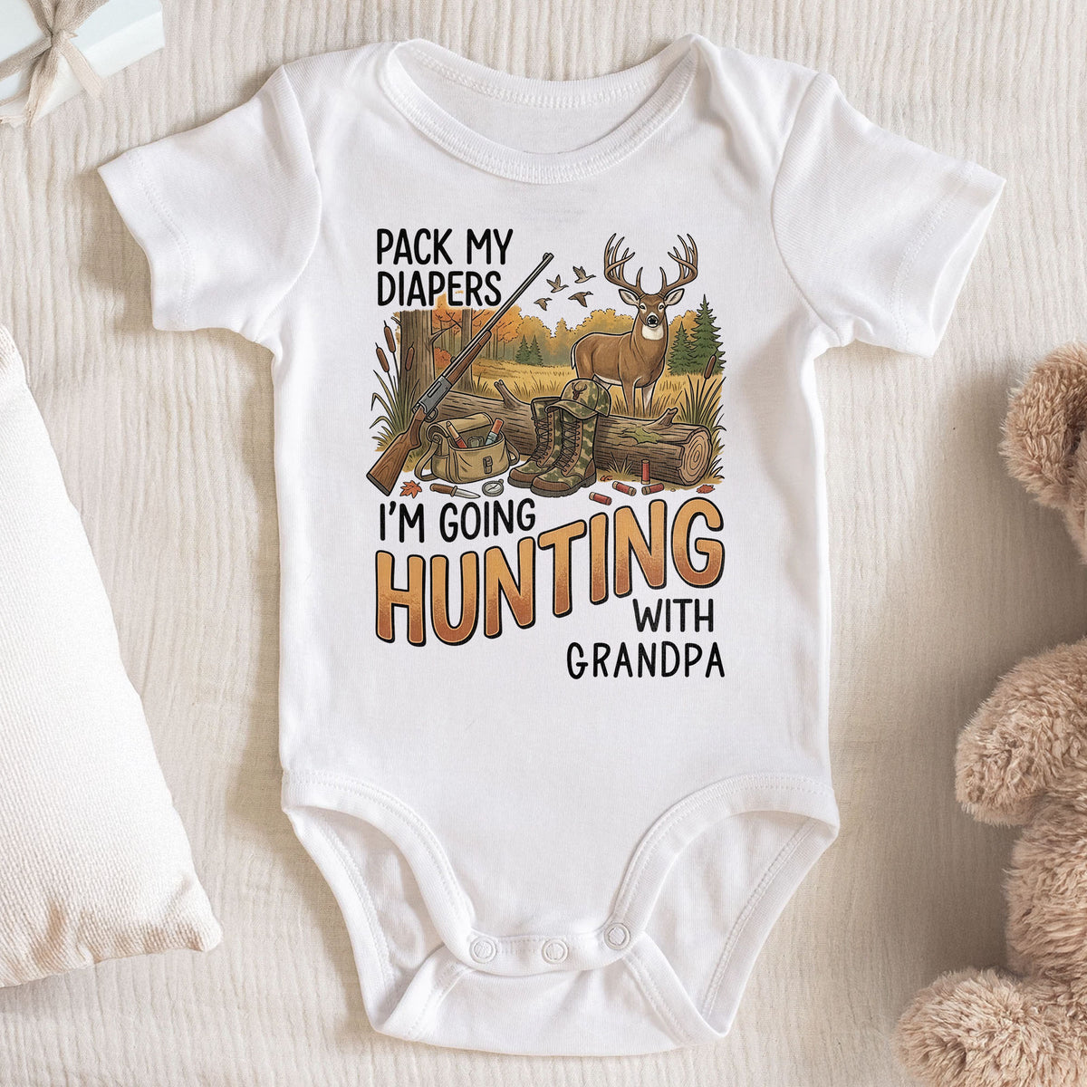 Hunting With Grandpa Baby Onesie, Personalized Gift For Hunting Lovers