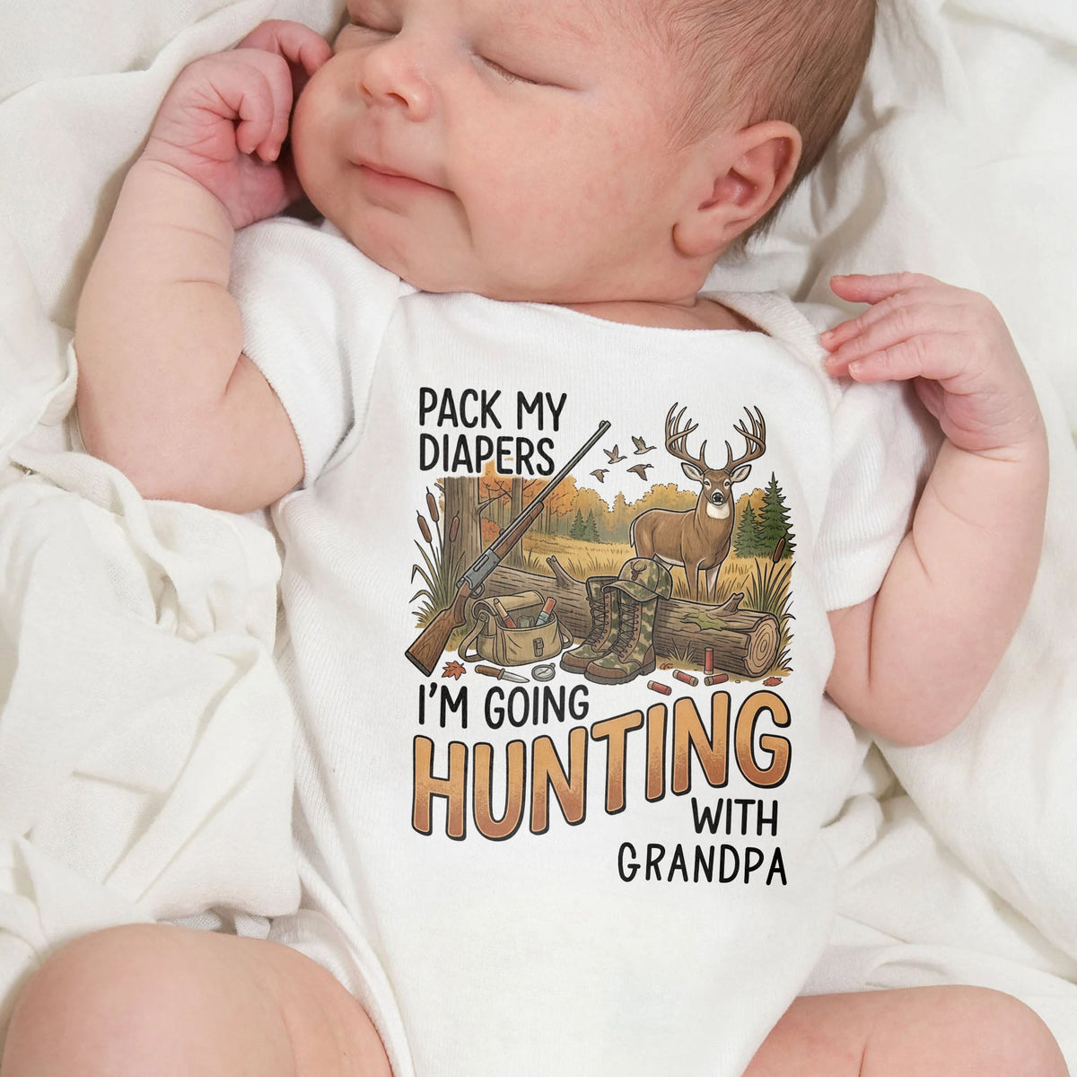 Hunting With Grandpa Baby Onesie, Personalized Gift For Hunting Lovers