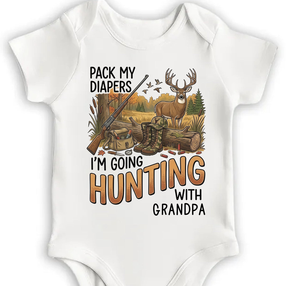 Hunting With Grandpa Baby Onesie, Personalized Gift For Hunting Lovers