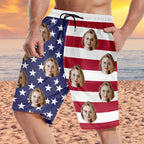 Custom Photo American Flag - Personalized Unisex Beach Shorts