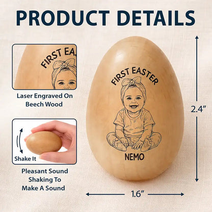 Custom Photo Pencil Sketch Happy Kids Easter - Personalized Wooden Easter Egg