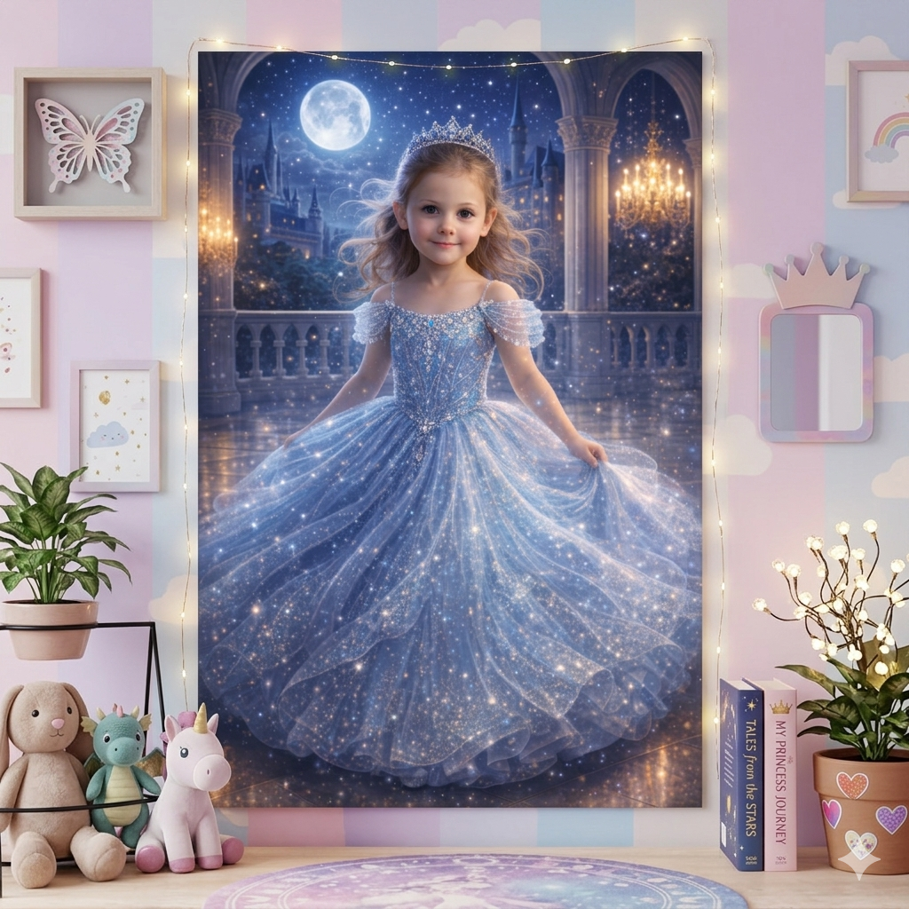 Personalized Princess Portrait Custom Fairy Tale Girl Poster Canvas