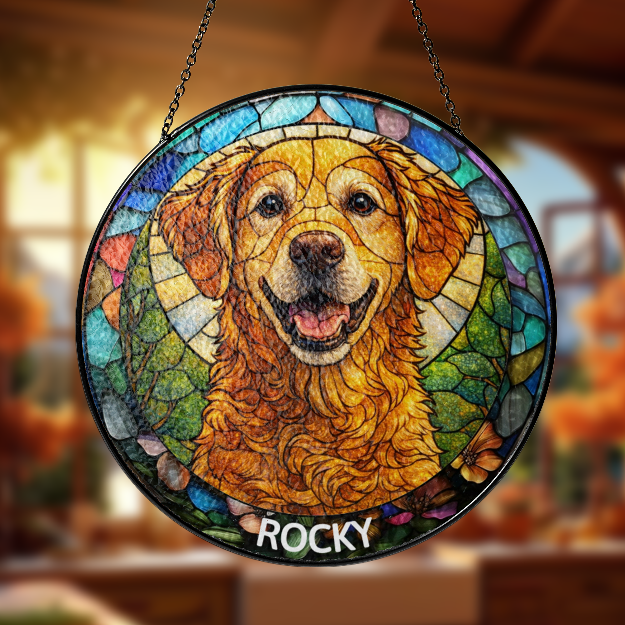 Custom Photo Portrait Dog Cat Family - Personalized Stained Glass Window Hanging Suncatcher