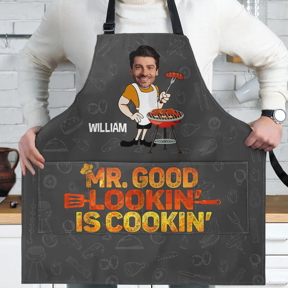 Custom Photo Mr. Good Lookin' Is Cookin' - Personalized Apron NA752-HEL1888-AR-MK1.png