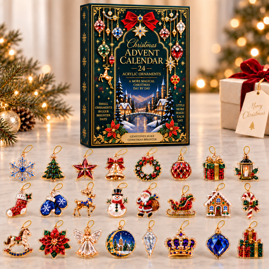 2026 Christmas Advent Calendar with 24 Acrylic Ornaments, Jewel-Inspired Holiday Countdown Calendar, 24 Days of Christmas Mini Keepsake Decorations, Festive Gift for Kids, Adults & Families