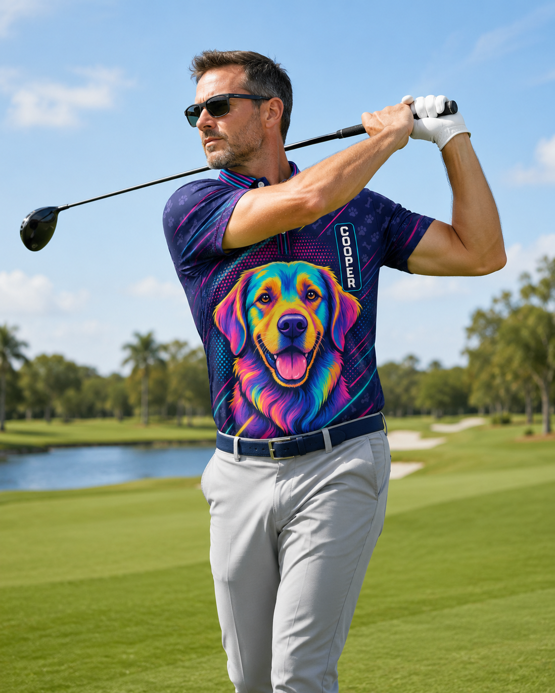 Neon Pop-Art Dogs Custom Name AOP Polo - Personalized Polo shirt - All over printed Neon_Pop-Art_Dogs_Custom_Name_AOP_Polo.png