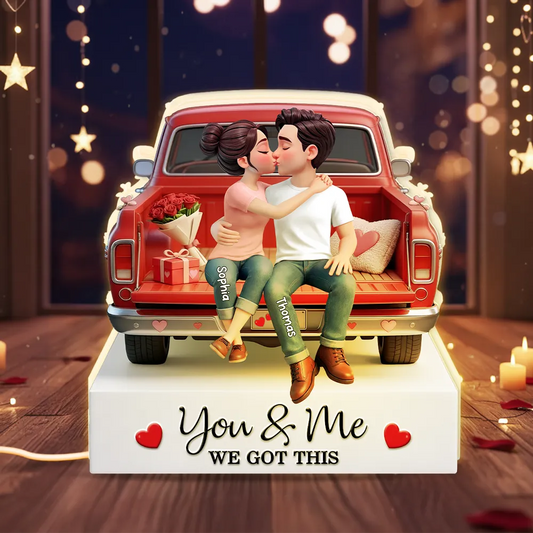 Eternal Love Couple Sitting Kissing Valentine Truck - Personalized Light Box - Valentine's Day Gift For Couple, Anniversary Gift