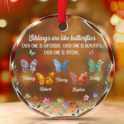Sea Glass Siblings Butterflies - Personalized Crystal Ornament - Christmas Gift For Siblings, Family