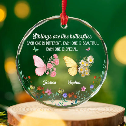Sea Glass Siblings Butterflies - Personalized Crystal Ornament - Christmas Gift For Siblings, Family