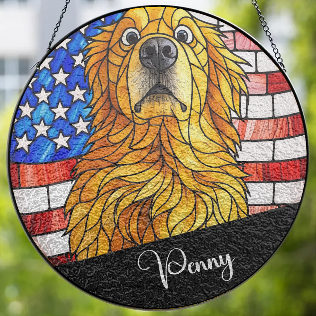 Custom Dog Cat Photo USA 250 Anniversary - Stained Glass Window Hanging Suncatcher