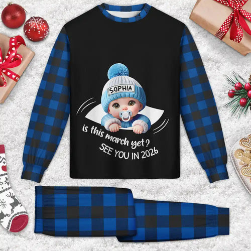 Baby Expecting Christmas On The Inside See You In - Personalized Unisex Pajamas Set