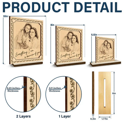 Pencil Sketch Everything I Am Is Because Of You - Custom Photo Wooden Plaque