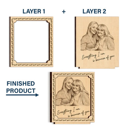Pencil Sketch Everything I Am Is Because Of You - Custom Photo Wooden Plaque