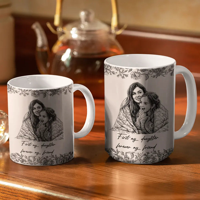 Custom Photo Pencil Sketch The Love Between Mother & Daughter - Personalized White Mug