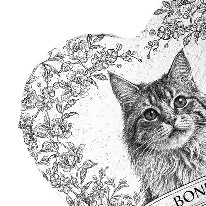 Custom Photo Pencil Sketch Forever Loved Dog Cat Portrait - Personalized Heart Memorial Garden Stone