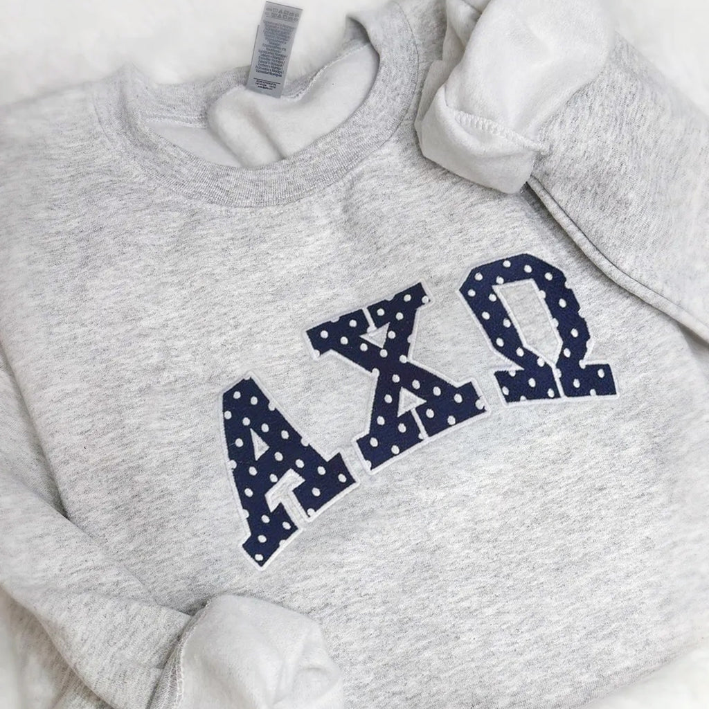 Polka Dot Embroidered Crewneck / Grey Sorority Crewneck / Grey Sorority Sweatshirt / Sorority Apparel / Greek Apparel