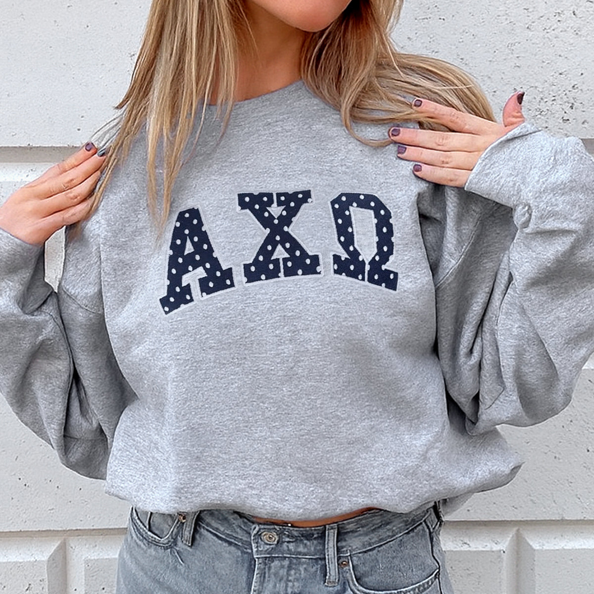 Polka Dot Embroidered Crewneck / Grey Sorority Crewneck / Grey Sorority Sweatshirt / Sorority Apparel / Greek Apparel