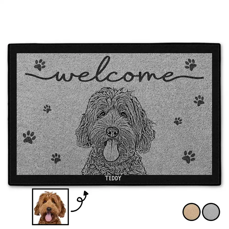 Custom Photo Welcome Pet Face Dog Cat Pencil Drawing - Personalized Doormat