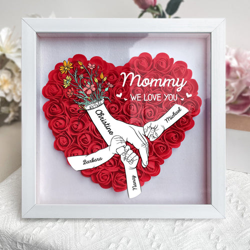 We Love You Mommy Hand Holding - Personalized Flower Shadow Box