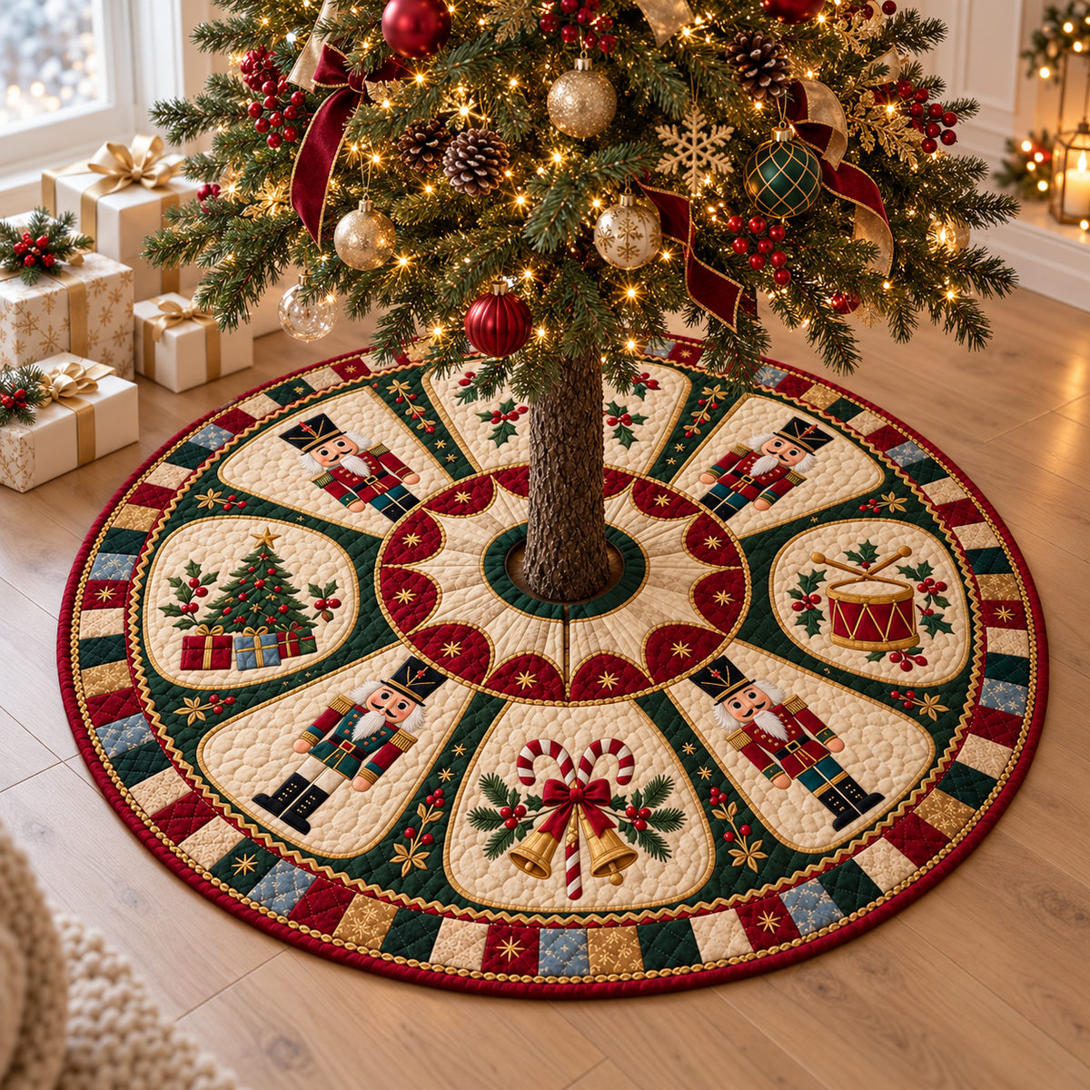Vintage Nutcracker Quilted Christmas Tree Skirt, Round Holiday Mat a0609509-cb90-462a-92fd-0da2c52e591b-banner-1.png