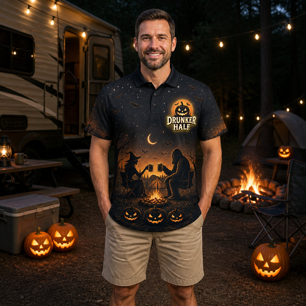 Halloween Camping Drunker Half AOP Polo - Polo shirt - All over printed a117ee1a-cccc-47ed-ad14-26066fcc3169.jpg