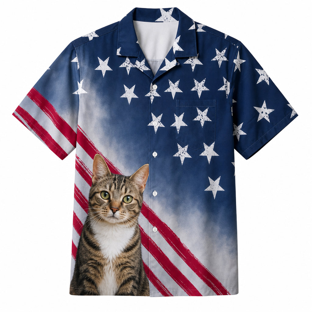 Custom Photo Patriotic Cat Hawaiian Shirt - Hero