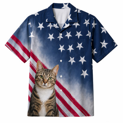 Custom Photo Patriotic Cat Hawaiian Shirt - Hero
