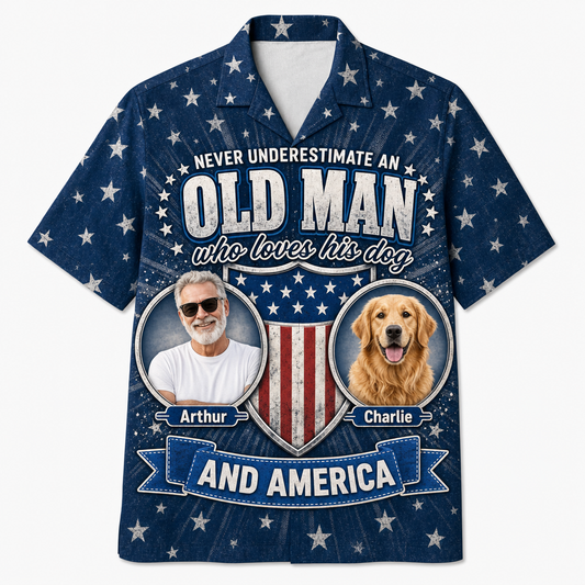 Old Man Dog Lover Patriotic Photo Hawaiian Shirt - Hero