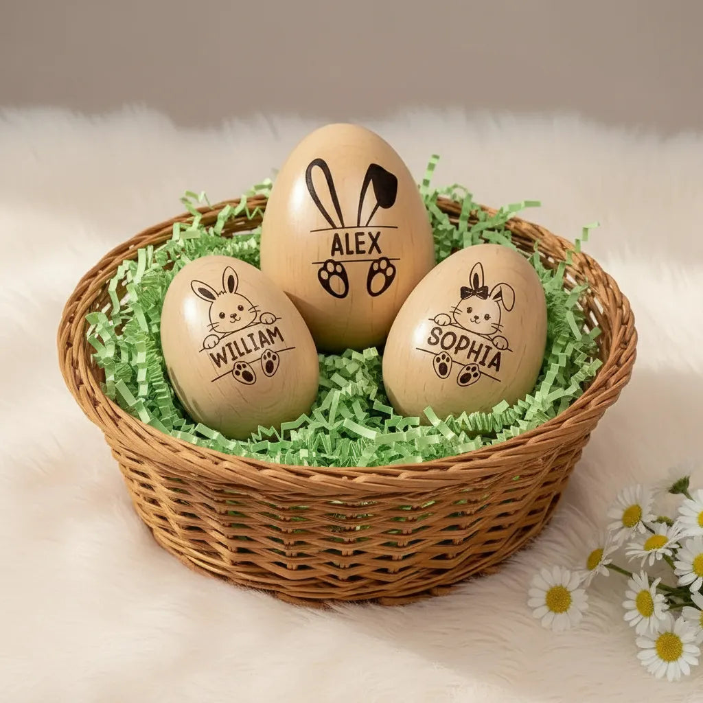 Adorable Bunny With Name - Personalized Wooden Easter Egg